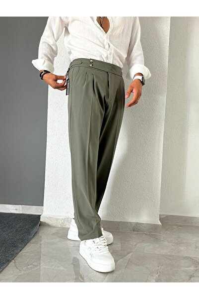 LA 1 END İtalyan Model Tokalı Ayarlanabilir Kemer Pileli Baggy Kumaş Pantalon