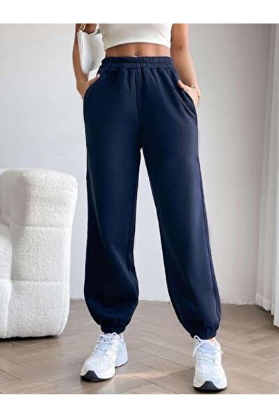 NO 601 Синій жіночий джоггер з високою талією та флісовою підкладкою - 3 нитки