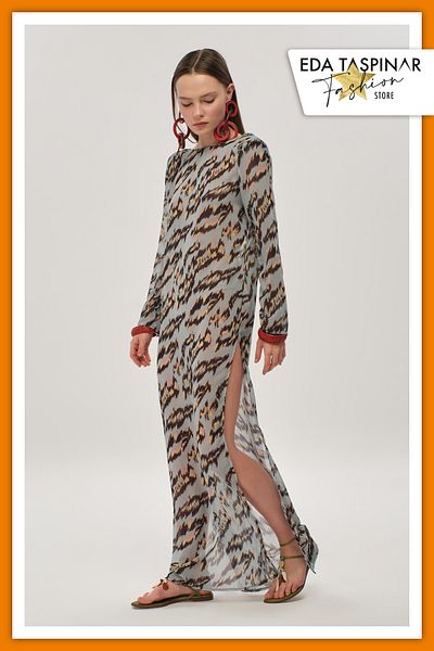 Eda Taşpınar Back Low-cut Chiffon Dress No.1 TEKS-00058