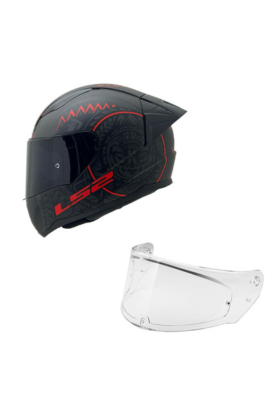 LS2 RAPID 2 RACE TAKAROA MAT SİYAH-KIRMIZI KASK SİYAH CAM+SPOİLER