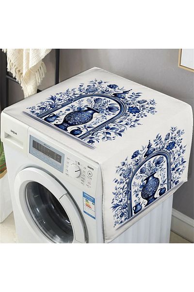 3D ELSE HALI Vintage Patterned Blue and White Vase - 60x140cm Dish Dryer and Washing Machine Cover