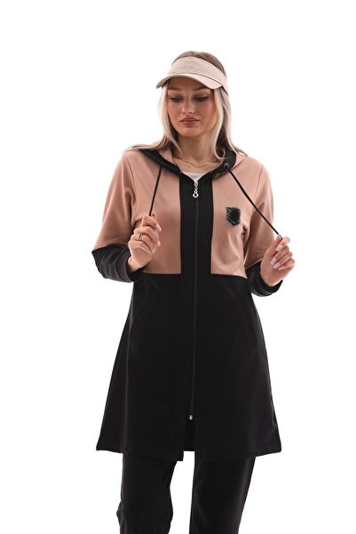 WestBound Mink Color Blocked Hijab Tracksuit Set - Casual Crested