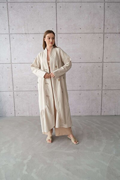 sares Șapcă lungă de in cu dungi de culoare bej