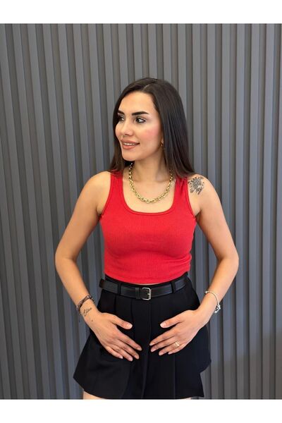 JUST MAY Κόκκινο ριμπ Crop Tank Top