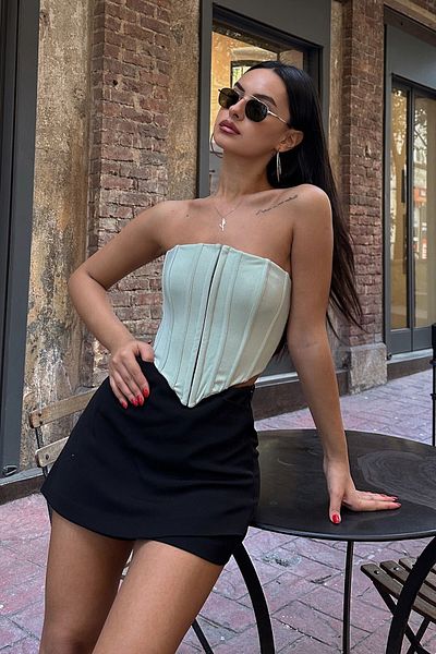 VAGGON Γυναικείο Aqua Green μπροστινό κούμπωμα στράπλες Crop Bustier Prm0625