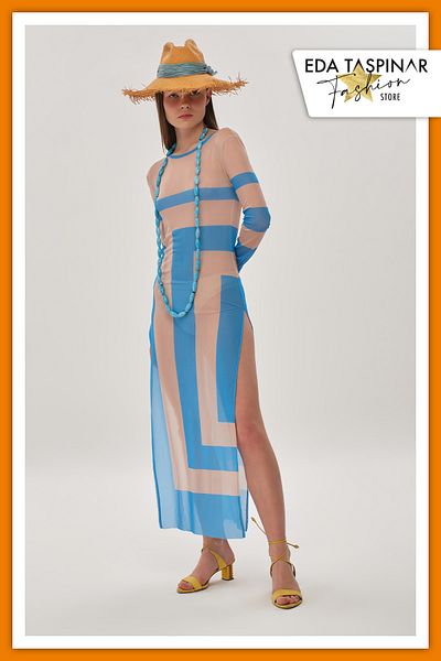 Eda Taşpınar Back Low-cut Chiffon Dress no.2 TEKS-00057