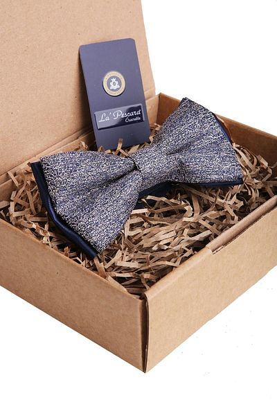 Kravatkolik Yellow - Navy Blue Sand Pattern Bow Tie P907