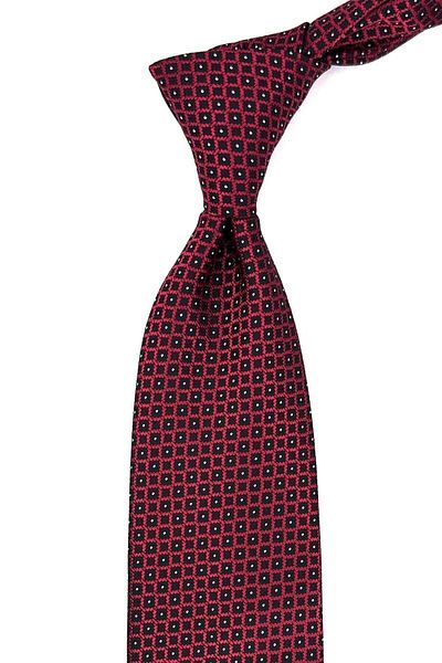 Kravatkolik Black - Red Small Pattern Classic Tie with Handkerchief Kk11293
