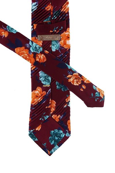 Kravatkolik Men's Burgundy Flower Pattern Pleated Silk Tie Est147