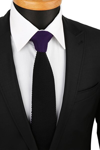 La Pescara Men's Black - Purple Plain Knitted Tie Knitted 8277 KRVT8690002221429