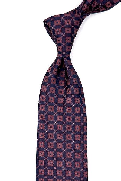 Kravatkolik Patterned Navy Blue Classic Tie with Handkerchief - KK12570
