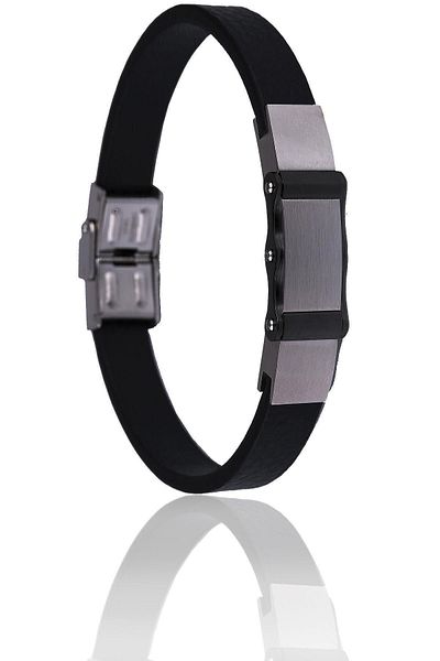 Kravatkolik Black - Silver Color Leather Steel Men's Bracelet Blk1538