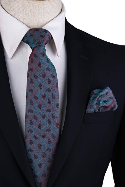 Kravatkolik Πράσινο - Κόκκινο Μαντήλι με μοτίβο κλασικής γραβάτας Kk10399