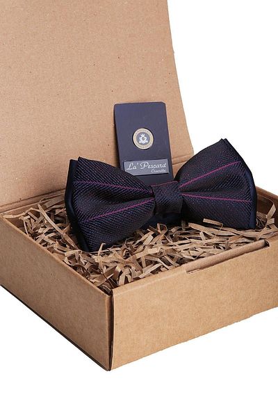 Kravatkolik Navy Blue - Purple Line Pattern Bow Tie P1331