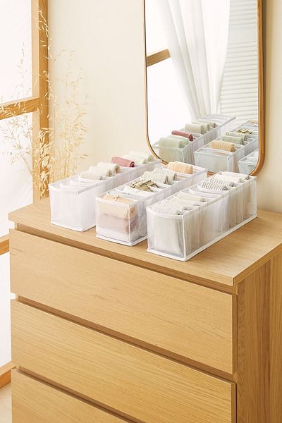 Ocean Home Textile 3 Pieces 10 Compartments Closet Drawer Inside Accordion Type Folding Laundry Organizer