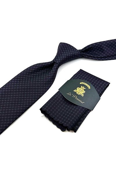 Kravatkolik Plum - Green Small Pattern Classic Necktie with Handkerchief KK12252