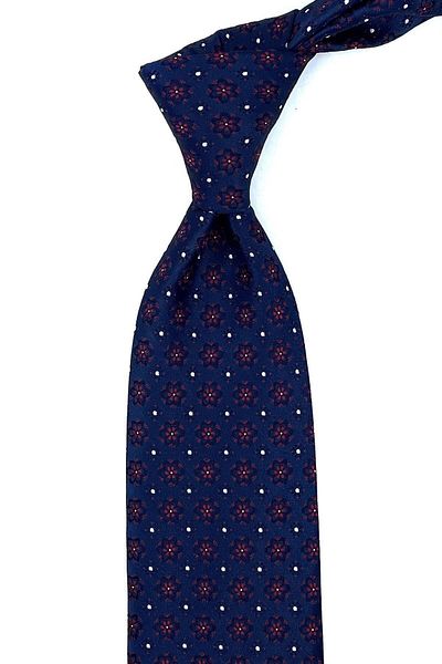 Kravatkolik Navy Blue Motif Pattern Classic Tie with Handkerchief Kk10941