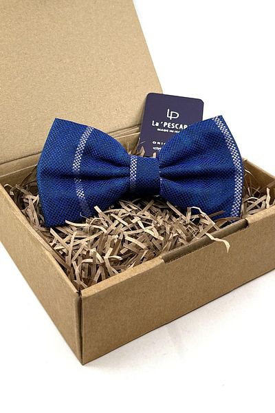 Kravatkolik Parliament Blue Line Pattern Large Bow Tie P1845