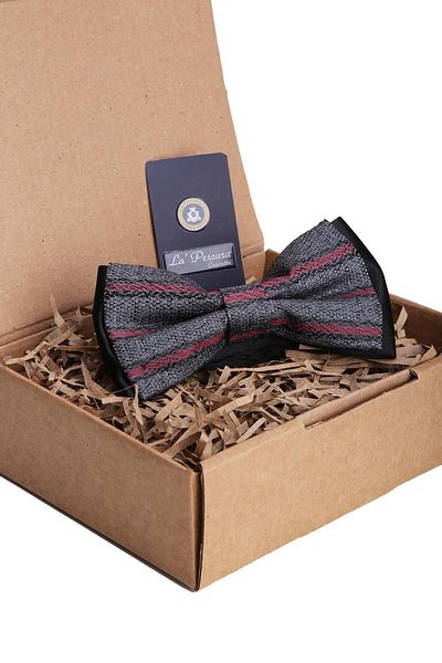 Kravatkolik Men's Gray Line Pattern Bow Tie P1058