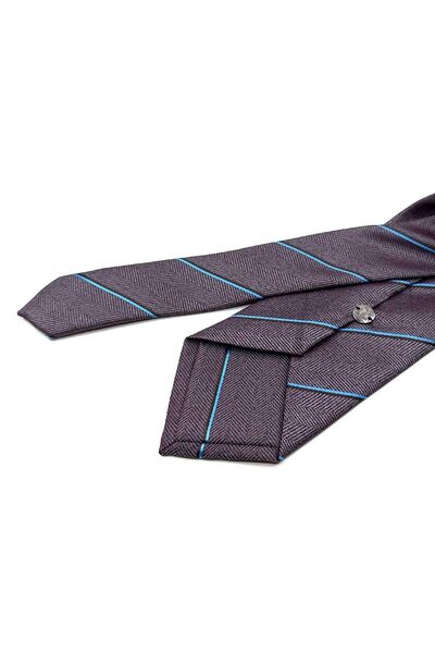 Kravatkolik Red-Grey Striped Classic Tie with Handkerchief - KK12637