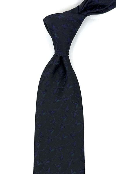 Kravatkolik Classic Necktie with Black Flower Pattern Handkerchief KK12038