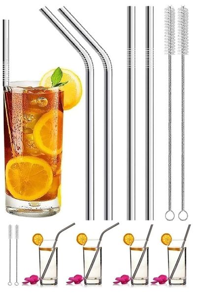 Tilbe Home Stainless Steel Soft Drink Straw - Cleaning Brush Set 6 Pieces
