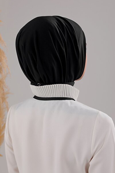 Melodi Scarf Kadın Tesettür Pratik Çıtçıtlı Sandy Fular Hazır Deniz Havuz Uyumlu Bone Siyah