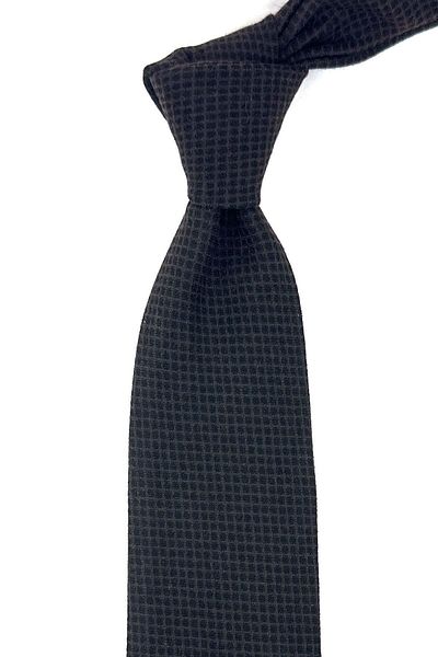 Kravatkolik Brown Square Pattern Classic Wool Tie with Handkerchief KK12121