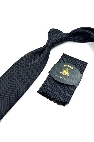 Kravatkolik Smoked Black Small Patterned Handkerchief Tie - KK12624