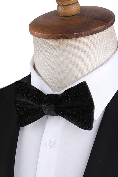 Kravatkolik Black Glitter Velvet Groom's Suit Bow Tie P1692