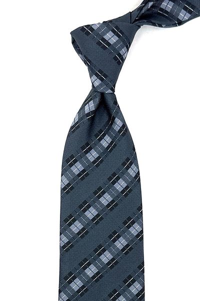 Kravatkolik Smoked Plaid Pattern Classic Necktie with Handkerchief KK11981