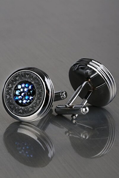 Kravatkolik Gümüş Mavi Taşlı Kol Düğmesi Kd1192