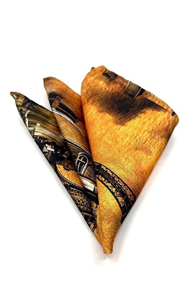 La Pescara Orange Eiffel Tower Motif Men's Pocket Handkerchief Sps530-7