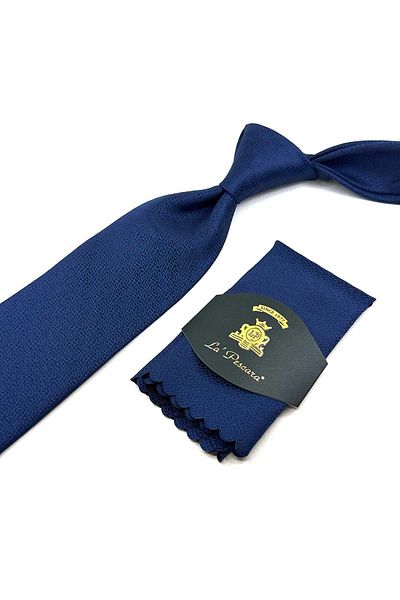 Kravatkolik Classic Necktie with Dark Blue Sand Pattern Handkerchief KK12441