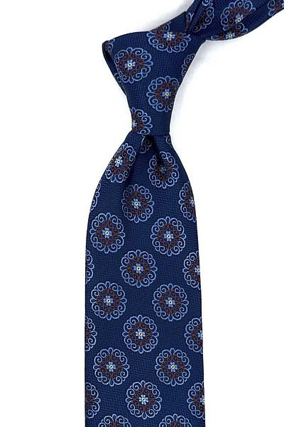 Kravatkolik Navy Blue Motif Pattern Classic Necktie with Handkerchief KK12243