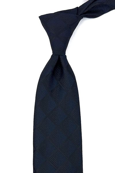 Kravatkolik Navy Blue Square Pattern Classic Tie with Handkerchief Kk11343