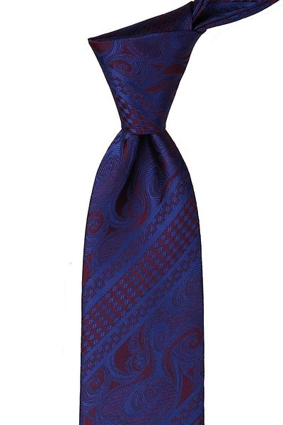 Kravatkolik Plum - Navy Blue Shawl Pattern Classic Necktie with Handkerchief Kk9913