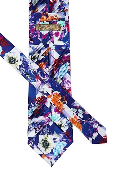 Kravatkolik Blue Flower Pattern Pleated Silk Tie Est118