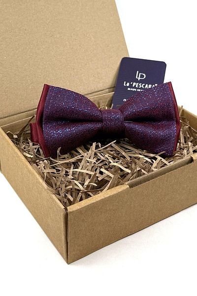 Kravatkolik Claret Red - Blue Sand Pattern Bow Tie P1729