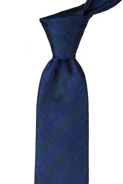 Kravatkolik Green - Navy Blue Shawl Pattern Classic Tie with Handkerchief Kk9503