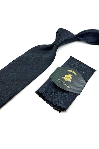 Kravatkolik Smoked Motif Pattern Classic Tie with Handkerchief KK12424