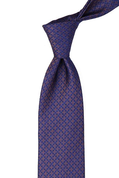Kravatkolik Blue - Brown Motif Pattern Classic Tie with Handkerchief KK10307