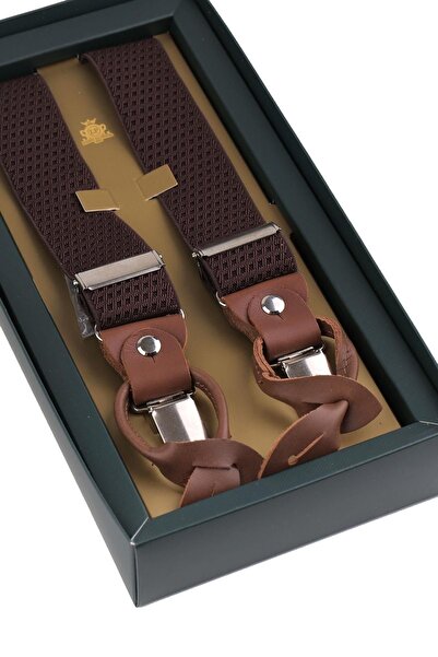 Kravatkolik Καφέ Χρώμα Δερμάτινο Ανδρικό Παντελόνι με Ζαρτιέρες Pan143