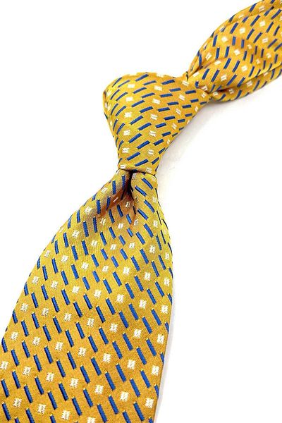 Kravatkolik Italian Silk Yellow Tie - Small Pattern, iK1680