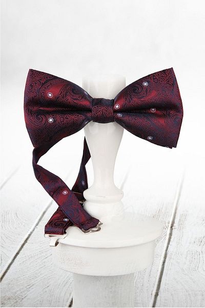 Kravatkolik Navy Blue Shawl Pattern Bow Tie P855