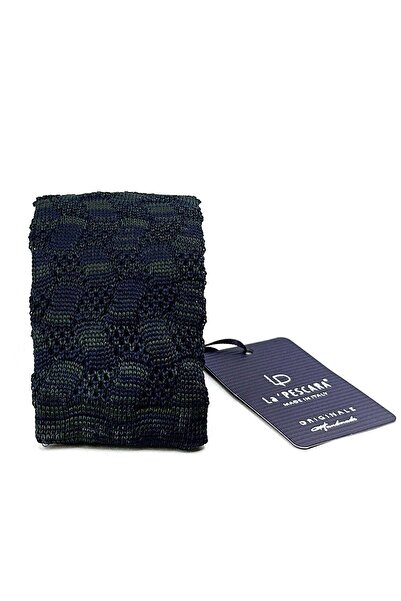 La Pescara Navy Blue - Green Motif Pattern Knitted Tie KIR8356