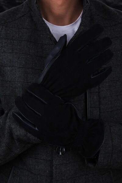 Kravatkolik Men's Black Leather - Suede Gloves El22