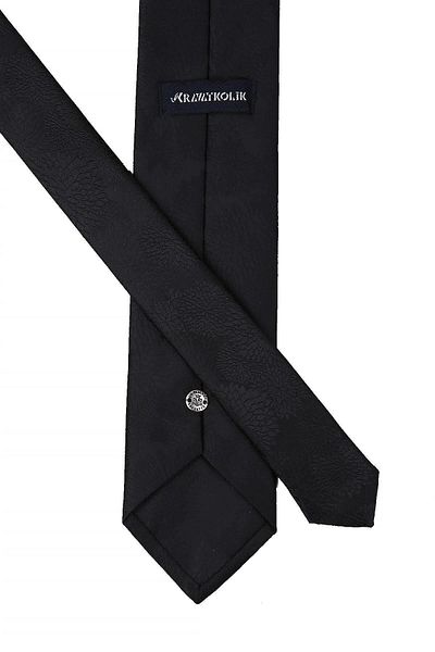 Kravatkolik Black Floral Patterned Men's Tie with Handkerchief - Kk10479