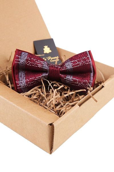 Kravatkolik Men's Burgundy Plaid Pattern Bow Tie