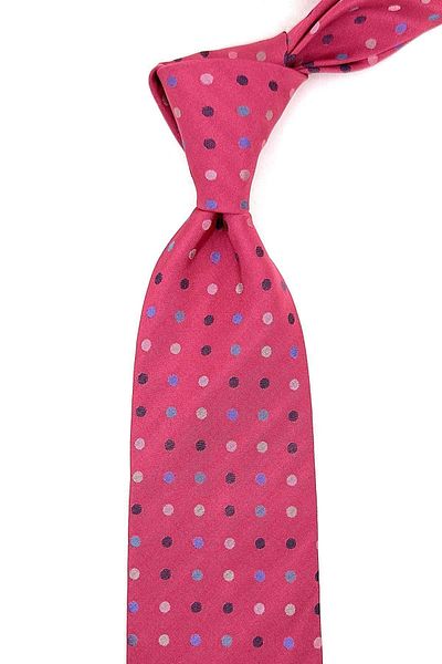 Kravatkolik Bagnola Style Pink Polka Dot Pattern Silk Tie İK1432